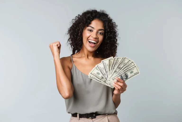 woman smiling with your money