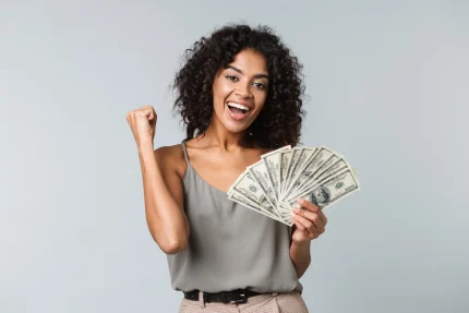 woman smiling with your money