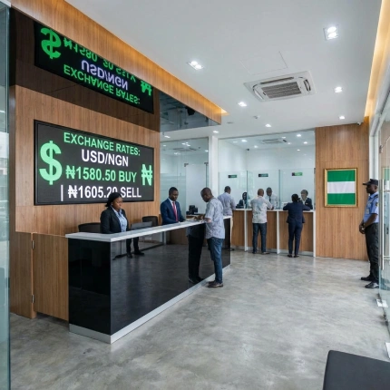 Modern CBN licensed Bureau De Change office with digital rate board