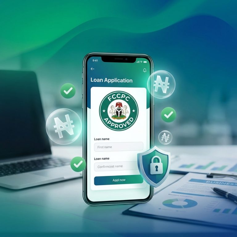 FCCPC approved loan apps in Nigeria 2026 - smartphone showing approved loan application with security badge