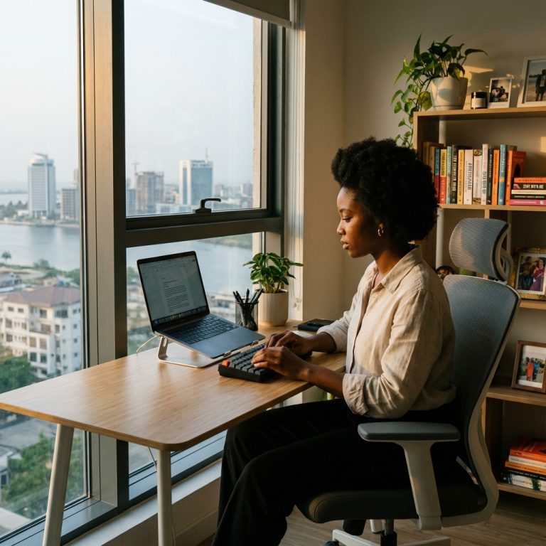 Professional ghostwriter working in a modern office in Lagos Nigeria 2026