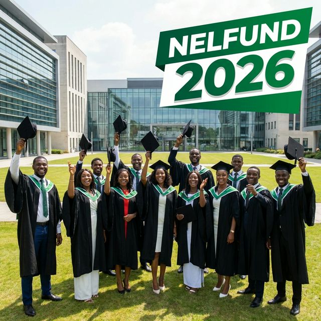 Nigerian students celebrating with graduation caps representing NELFUND student loan success in 2026