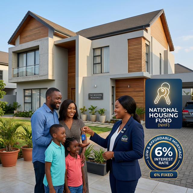 Nigerian family receiving keys to their new home through NHF mortgage loan