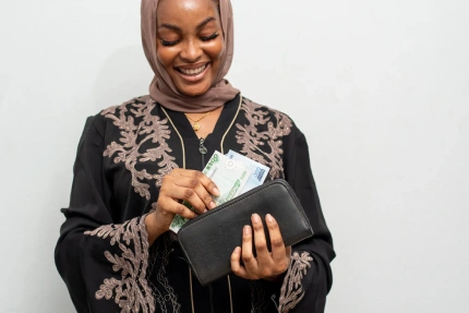 woman pushing your money from your wallet