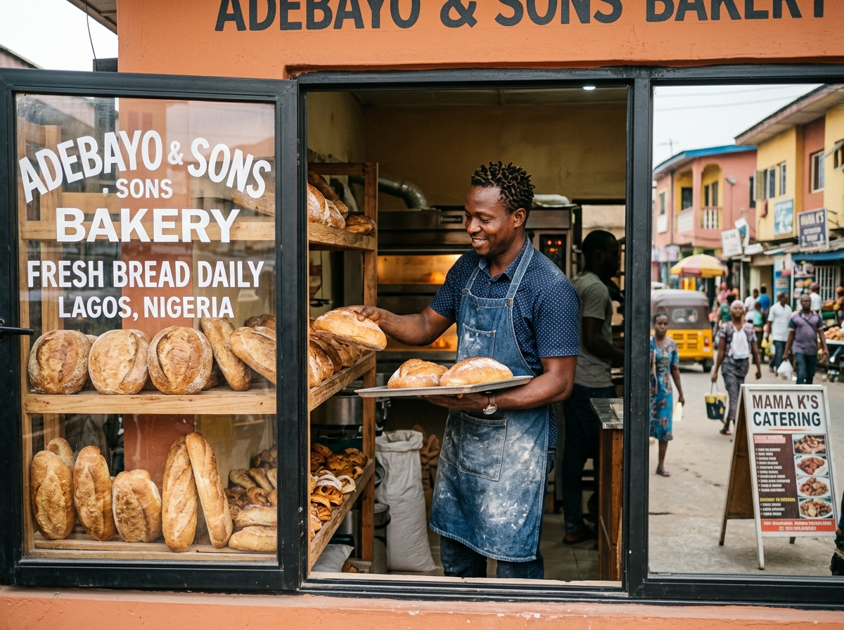 man placing bread at your bakery