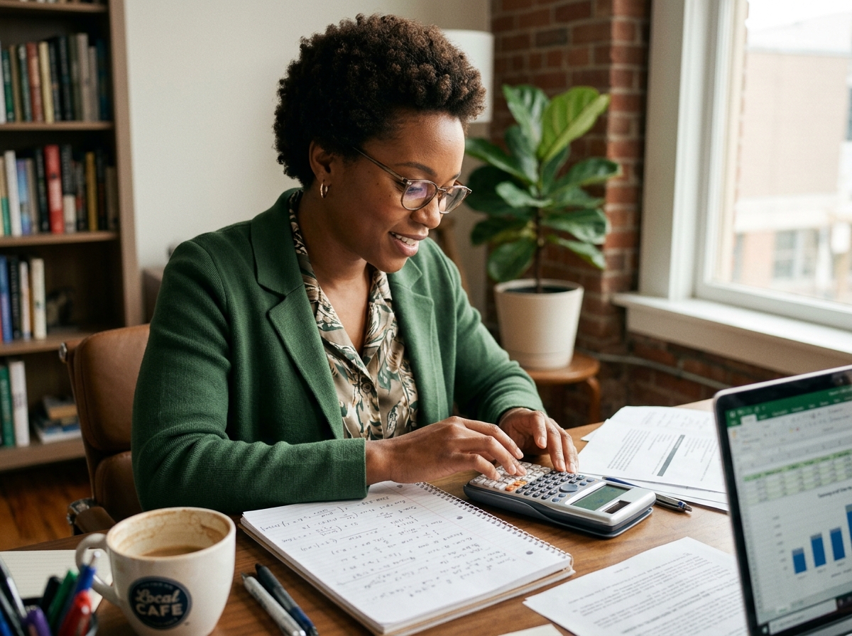 black woman making count with the calculator