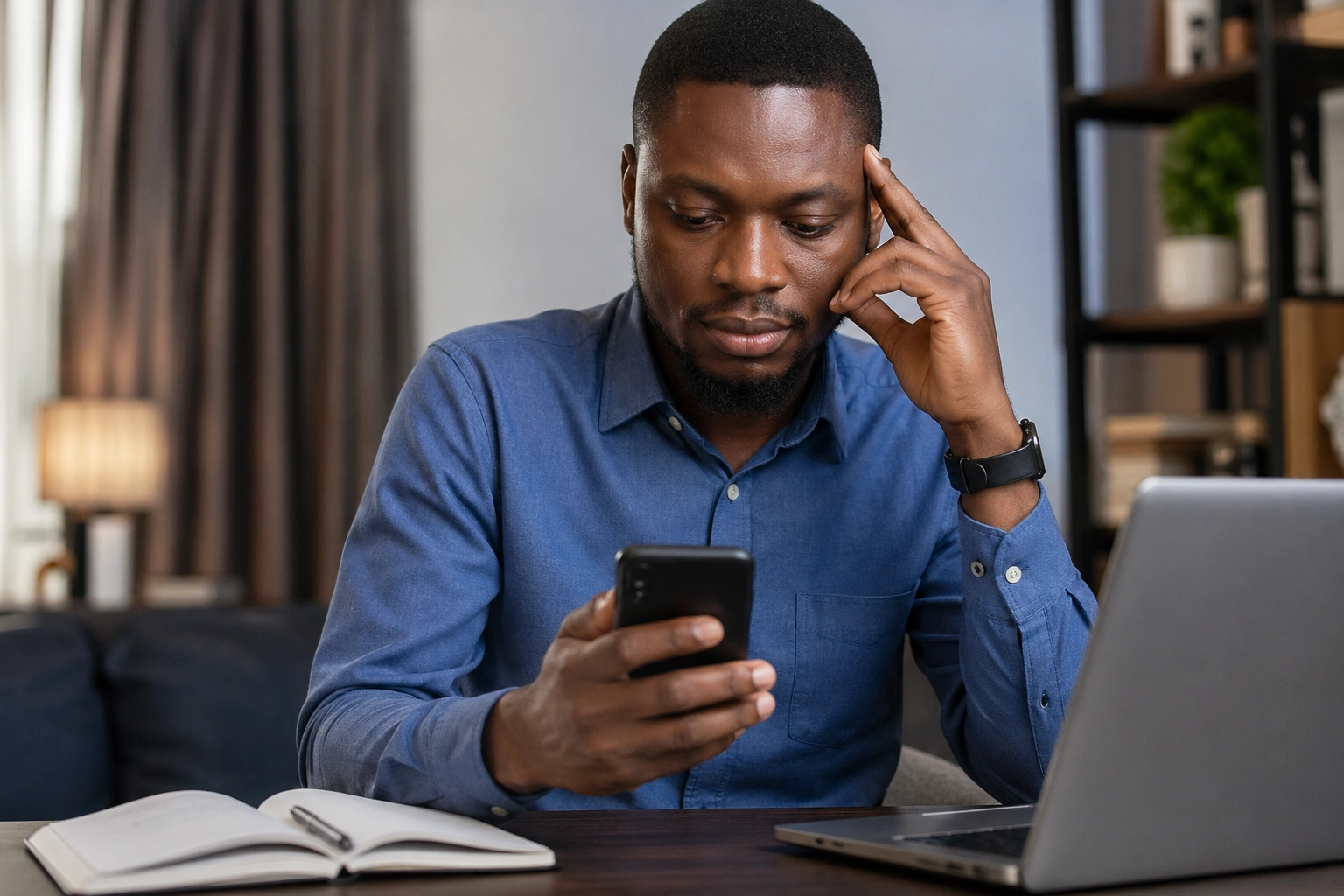 man comparting loan fee at your cellphone